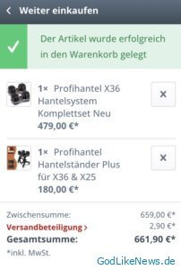 Bestellung Profihantel X36 Hantelsystem Komplett-Set mit Hantelständer Plus