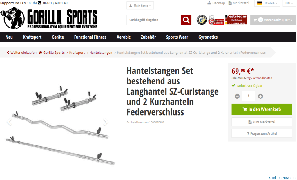 Gorilla Sports Hantelstangen Set im online Shop